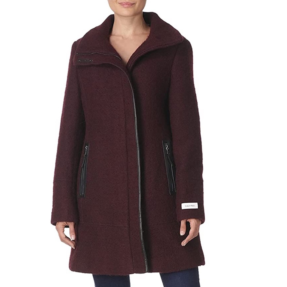 Calvin Klein Wool Jacket/Coat Size Small Maroon EUC